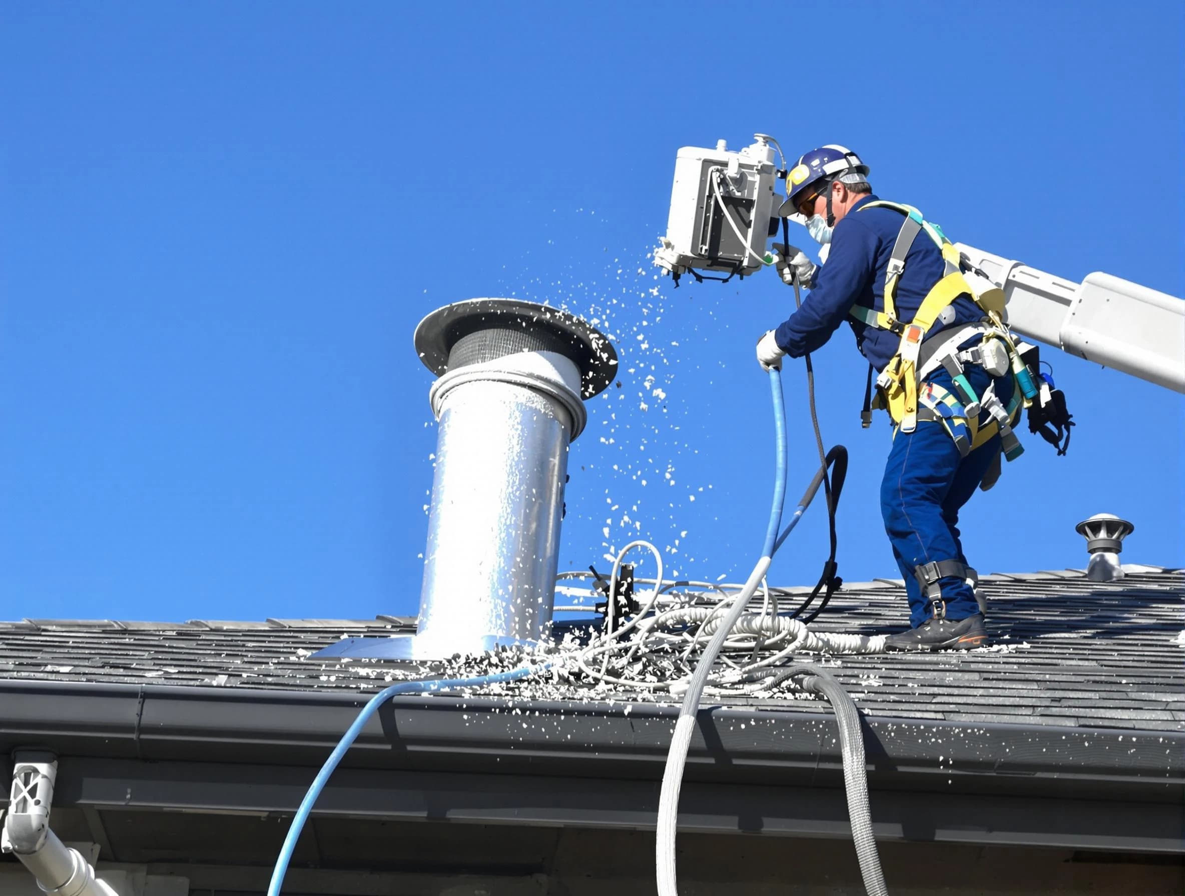 Springfield Dryer Vent Cleaning certified technician safely cleaning a roof-mounted dryer vent in Springfield