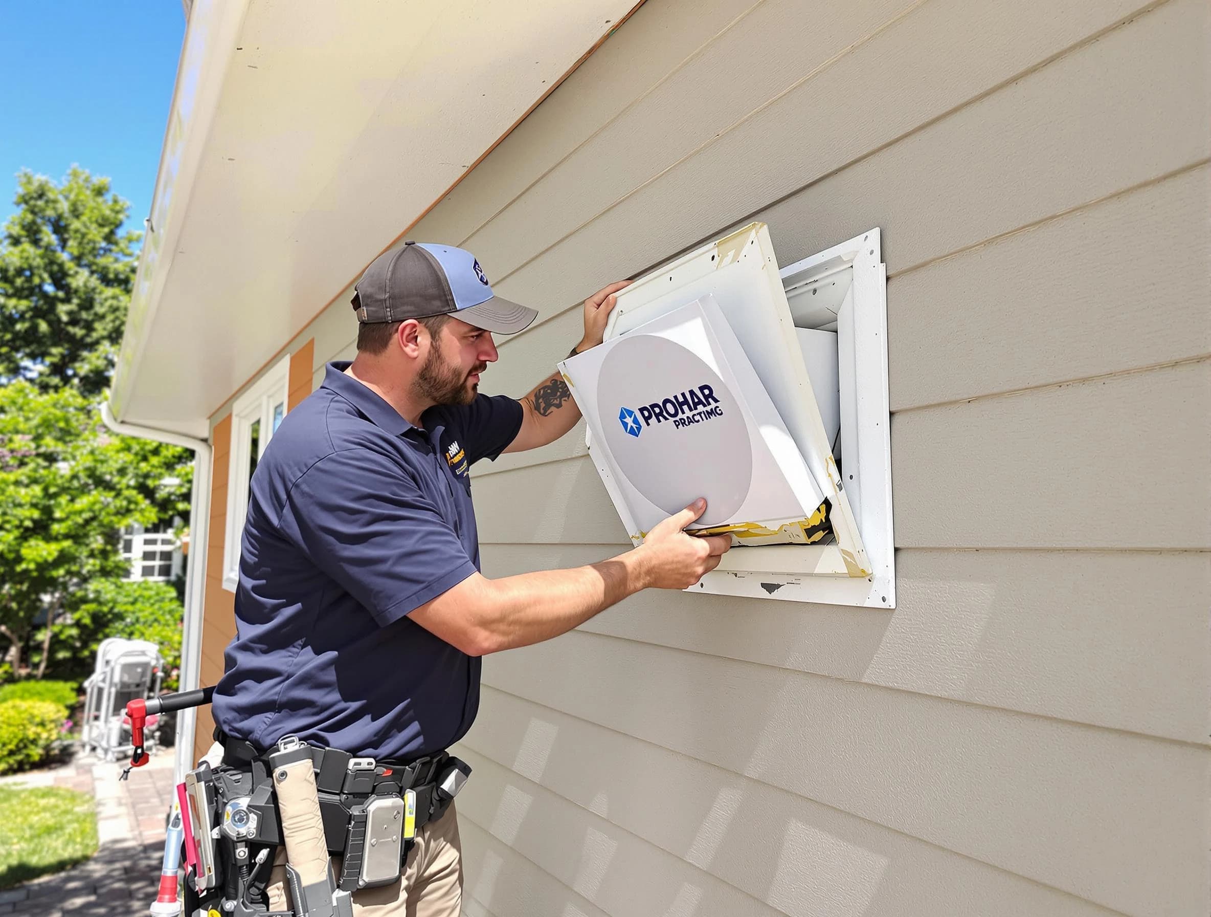 Springfield Dryer Vent Cleaning technician installing a new protective dryer vent cover on a home in Springfield