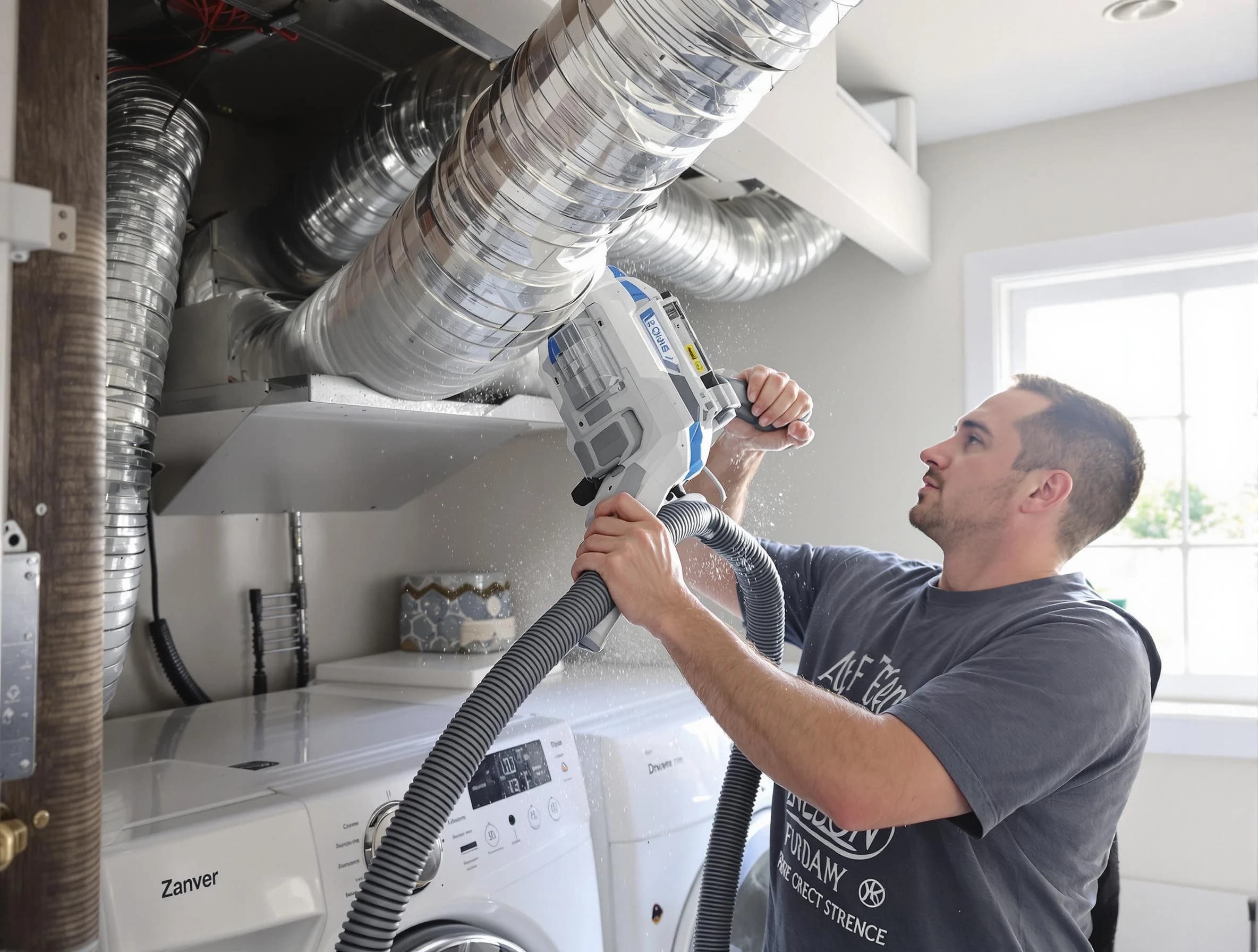 Springfield Dryer Vent Cleaning specialist cleaning deep within a dryer vent duct system in Springfield