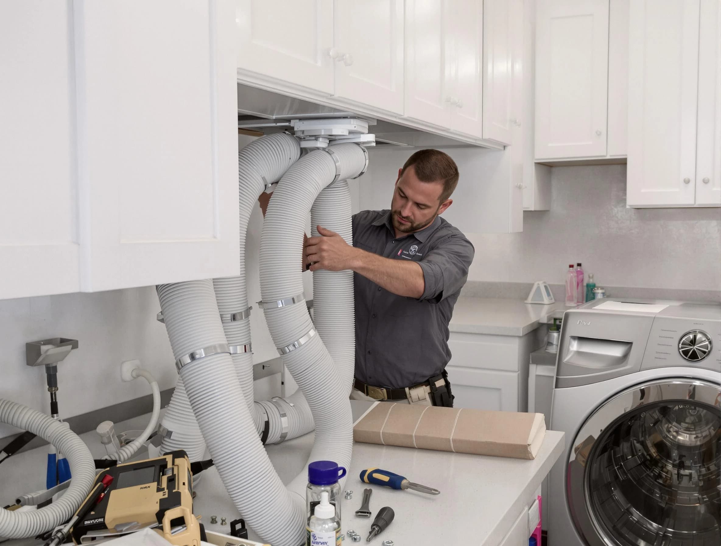 Springfield Dryer Vent Cleaning technician installing a new professional-grade dryer vent hose in Springfield