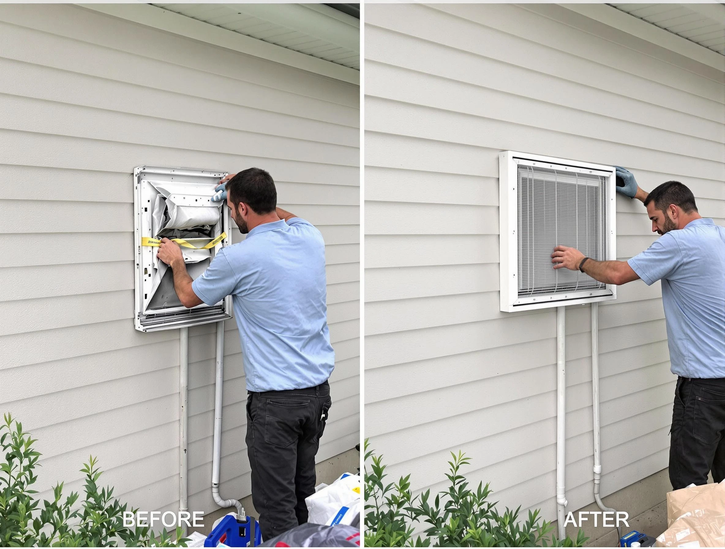 Springfield Dryer Vent Cleaning technician installing high-quality dryer vent cover at a residential property in Springfield